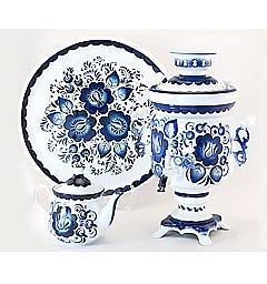 Расписной самовар «Банка» 3 л в наборе «Гжель»